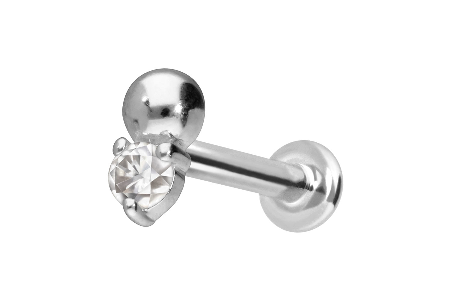 14 Karat Gold Labret Piercing mit Push Fit MOISSANIT + KUGEL